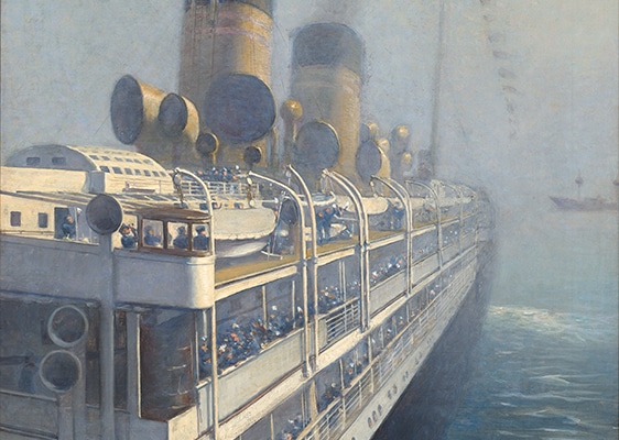 Artwork featuring a boat and plane